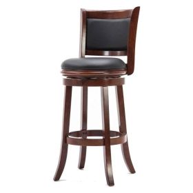 Cherry 29" Solid Wood Bar Stool with Faux Leather Swivel Seat