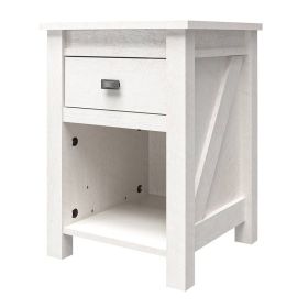 Farmhouse 1-Drawer Nightstand, 1-Shelf, Rustic Off-White Oak