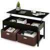 FarmHouse Black Lift-Top Coffee Table, 2 Storage Drawers Bins