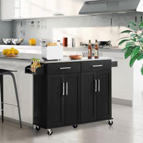 Black Kitchen Island Cart, Stainless Steel Top, 2 drawers, cabinet