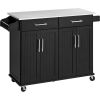 Black Kitchen Island Cart, Stainless Steel Top, 2 drawers, cabinet