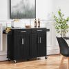 Black Kitchen Island Cart, Stainless Steel Top, 2 drawers, cabinet