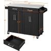 Black Kitchen Island Cart, Stainless Steel Top, 2 drawers, cabinet