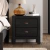 Farmhouse Style Solid Pine Wood 2-Drawer Nightstand in Black