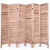 6-Panel Louver Slatted Divider Screen in Brown Wood Finish