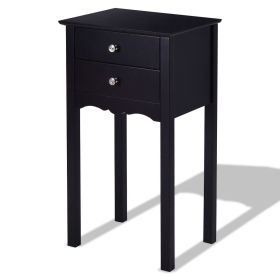 Elegant 2-Drawer Nightstand Side Table in Black Wood Finish