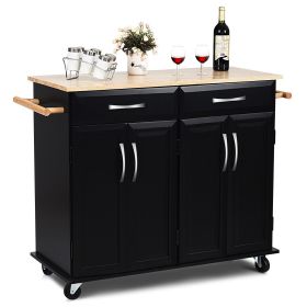 Black Kitchen Island Storage Cabinet Cart, Wood top and wheels