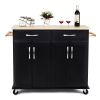 Black Kitchen Island Storage Cabinet Cart, Wood top and wheels