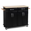 Black Kitchen Island Storage Cabinet Cart, Wood top and wheels