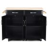 Black Kitchen Island Storage Cabinet Cart, Wood top and wheels