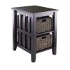 Espresso 3 Tier Bookcase Accent Table, 2 Small Storage baskets