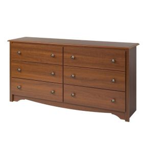 Bedroom Dresser in Medium Brown Cherry Finish, 6 Drawers