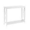 White Wood Console Sofa Table with Bottom Storage Shelf