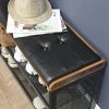 Black Metal Entryway Shoe Rack with Padded Seat Cushion