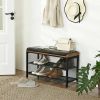 Black Metal Entryway Shoe Rack with Padded Seat Cushion