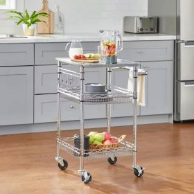 Compact Kitchen Cart, Stainless Steel Top, 2 Storage Shelves