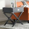 Dark Grey Black 1-Drawer Nightstand, Classic X Style Legs