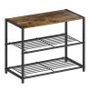 2-Shelf Shoe Rack with Black Metal Frame, Brown Wood Top