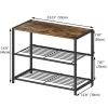 2-Shelf Shoe Rack with Black Metal Frame, Brown Wood Top