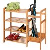 Bench w/2-in-1, 4-Shelf Brown Bamboo Rack, Umbrella Holder