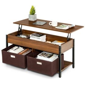 FarmHouse Brown Lift-Top Coffee Table, 2 Storage Drawers Bins