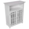 Classic White Wood Glass Panel 2-Door Bathroom Floor Cabinet