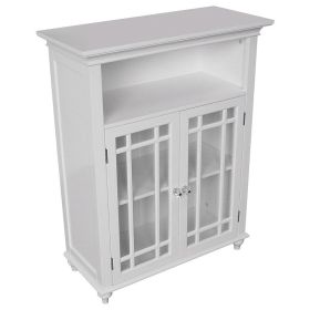 Classic White Wood Glass Panel 2-Door Bathroom Floor Cabinet