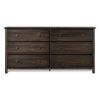 Farmhouse Solid Pine Wood 6 Drawer Dresser in espresso finish