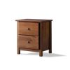 Farmhouse Pine Wood 2 Drawer Nightstand in Walnut Finish