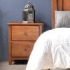 Farmhouse Pine Wood 2 Drawer Nightstand in Walnut Finish