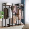 Black Metal Garment Rack with 4 Clothes Rods, 2 Wood Shelves