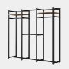 Black Metal Garment Rack with 4 Clothes Rods, 2 Wood Shelves