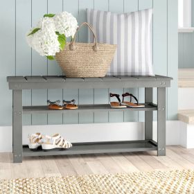 Grey Wood 2-Shelf Shoe Rack Storage Bench For Entryway or Closet