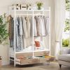 Freestanding White Oak Garment Rack with 4 Storage Drawers