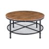 FarmHome Industrial Wood Round Steel Coffee Table 2-Tier