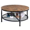 FarmHome Industrial Wood Round Steel Coffee Table 2-Tier