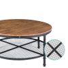 FarmHome Industrial Wood Round Steel Coffee Table 2-Tier