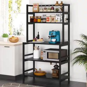 Black Metal Wood Freestanding Bakers Rack Microwave Stand