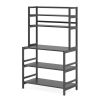 Black Metal Wood Freestanding Bakers Rack Microwave Stand