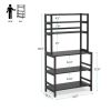 Black Metal Wood Freestanding Bakers Rack Microwave Stand