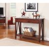 2-Drawer Console Sofa Table Storage Shelf in Tobacco Brown