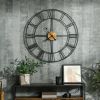 36" Metal Silent Clock with Roman Numerals and Wooden center