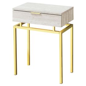 24in End Table 1 Drawer Nightstand Beige Marble Gold Legs