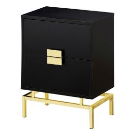 24in Retro 2 Drawer NightStand Cappuccino w/ Gold Metal Legs