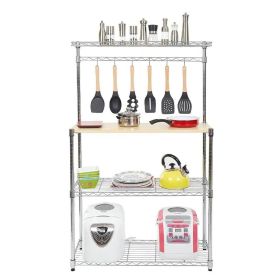 Carbon Steel Kitchen Bakers Rack, Wood Shelf, Hanging Bar