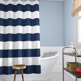 72 x 70" Polyester Blue/White Nautical Striped Shower Curtain