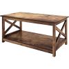 Contemporary 2-Tier Farmhouse Coffee Table, Rustic Wood