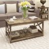 Contemporary 2-Tier Farmhouse Coffee Table, Rustic Wood