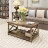 Contemporary 2-Tier Farmhouse Coffee Table, Rustic Wood