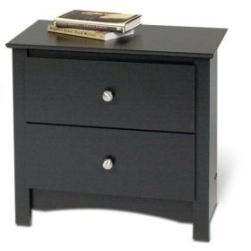 Black Two Drawer Bedroom Nightstand w/ Brushed Nickle Knobs